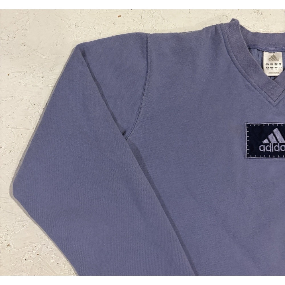 Vintage 90s Adidas Logo Sweater Youth XL Womens S Purple V Neck Sweatshirt - Picture 4 of 11